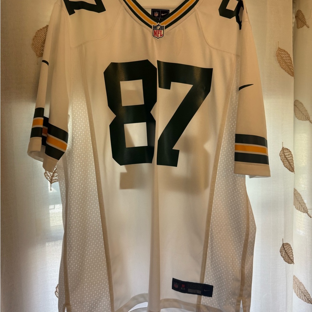 Nike White Packers #87 Away Football Jersey with Green Numbers